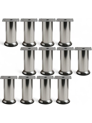 Velora (12 Adet) Metal Krom 15 cm Ayakları Baza Mobilya Koltuk Kanepe Yatak Çekyat Destek Yükseltme Ayağı