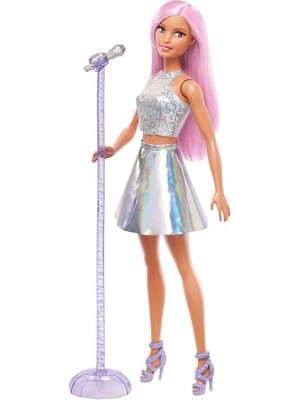 Velora Barbie Pop Yıldızı Bebek ve Mikrofon Parlak Etek Giyen, Pembe Saçlı, 3-7 Yaş Arası Için Hediye, JCW42