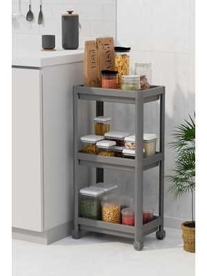 Velora Coverest 3 Katlı Tekerlekli Raf Ünitesi - Banyo & Mutfak Organizer - Çok Amaçlı Servis Sehpası - Dar Alanlar Için Pratik Saklama Çözümü (Gri)