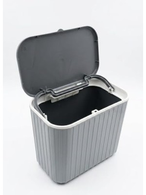 Velora Tezgah Üstü Kapaklı Mutfak Çöp Kovası 15 Litre - 30X25X16 cm Dolap Kapak Tipi Askılı Çöp Kutusu, Plastik Kompost ve Organik Atık Kovası (Gri)