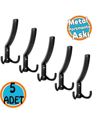 Velora Portmanto Askı Vestiyer Duvar Dolap Elbise Askısı Siyah Metal Mobilya Kapı Askılığı Askılık 5 Adet