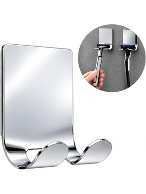 Velora Kyro Tech Paslanmaz Çelik Metal Banyo Jilet ve Traş Bıçağı Tutucu, Kendinden Yapışkanlı, Çift Askılı, Delme Gerektirmez, Su Geçirmez, Nemli Ortama Dayanıklı, Fayans, Mermer, Cam, Ahşap Uyumlu