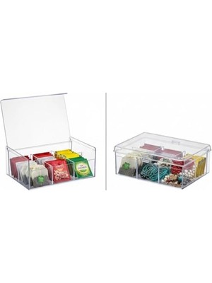 Velora Şeffaf Kapaklı 6 Bölmeli Organizer Kutusu – Çay, Takı, Baharat, Aksesuar ve Küçük Eşyalar Için Düzenleyici Kutusu – 23×14×9 cm