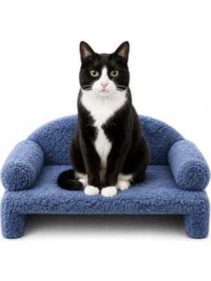 Velora Reyo Pet Peluş Kedi Koltuğu, Kanepesi, Yatağı, Evcil Hayvan Dinlenme Koltuğu, Rahat Kedi Sofa Yatağı, 45X33X25 cm Lacivert