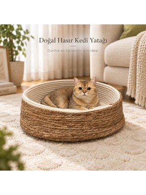 Velora Kedi Tırmalama Yatağı, Doğal Hasır Dokulu Yuvarlak Kedi Sepeti, Tırmalama ve Dinlenme Alanı, Dayanıklı Örgü Tasarım, Evcil Kediler Için Konforlu Yatak(Tırmalamalı Krem)
