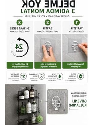 Esplendor Yapışkanlı Banyo Rafı, Paslanmaz Metal ile Delmeden Montaj