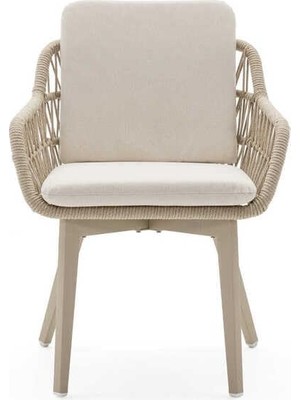 Velora Vivarel Alüminyum Halat Örgü Bahçe Sandalyesi Olefin Sırt Minderli Bej-Kum Rengi