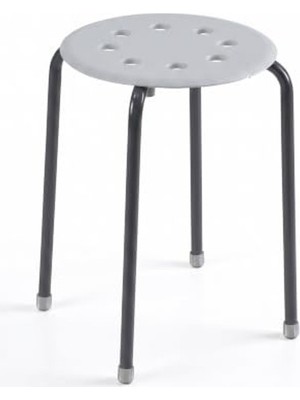Esplendor Mallart® Metal Ayaklı Plastik Tabure 44 cm - Minimalist Yuvarlak Mutfak ve Balkon Taburesi, Üst Üste Istiflenebilir Ergonomik Delikli Ev Taburesi, Gri/antrasit