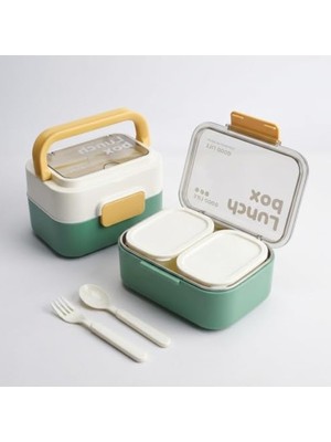 Esplendor Deconox Paslanmaz Çelik Hazneli Kulplu Yemek Kabı 1010 Ml, Bölmeli Lunch Box Seti, Çatal Kaşık Dahil, Kilitli Kapaklı Taşıma ve Saklama Kabı, Renkli Desenli