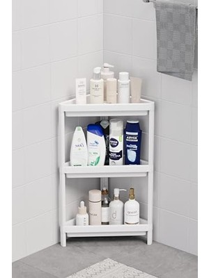 Esplendor 3 Katlı Üçgen Plastik Raf, Beyaz Renk Tasarım, Mutfak ve Banyo Için Uygun