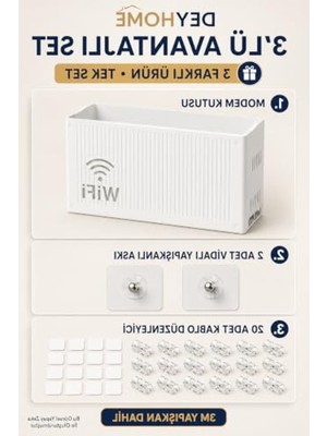 Esplendor Modem Saklama Kutusu Seti, 3'lü ve Kablo Düzenleyici ile