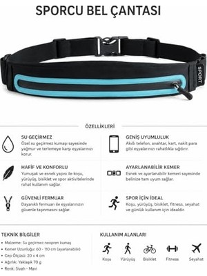Velora Su Geçirmez Sporcu Bel Çantası, Telefon Taşıma Kemeri, Koşu, Fitness ve Günlük Kullanım Için