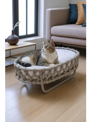 Esplendor El Yapımı Dekoratif Kedi Yatağı, Yumuşak ve Güvenli, Gri
