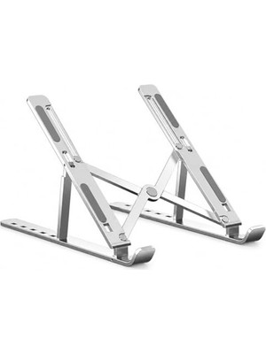 Esplendor Primex ADS-AL05 Alüminyum Ayarlı Laptop Standı, MacBook Notebook Yükseltici Tutucu, Katlanabilir Taşınabilir Ergonomik Laptop Altlığı, 10-16 Inç Uyumlu, Kaymaz Silikon Destekli Gümüş Stand