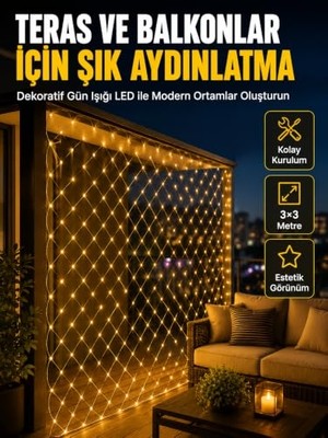 Velora Iç ve Dış Mekân Kullanımına Uygun 3x3 Metre LED Işık Ağı
