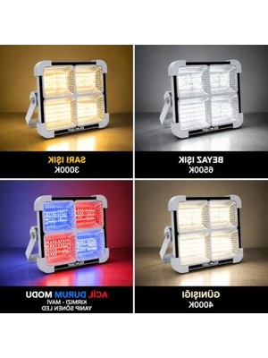 Esplendor 200W Solar LED Projektör 3 Renk Modlu Şarjlı Kamp Lambası