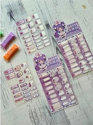 Esplendor Kawaii Mor 4 Yaprak 93 Adet Şeffaf Koruma Katmanlı Su Geçirmez Okul Isim Etiketi/sticker/çıkartma