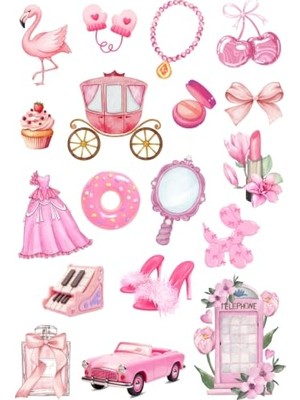 Esplendor Karışık Pembe Vintage 180 Adet Sticker Seti (10 Sayfa) Tek Ebat