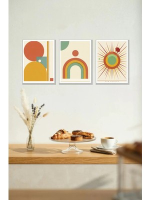 Nod Geometrik Modern 3'lü Mdf Tablo Seti Çerçeve Görünümlü 30X40 cm Modern Duvar Dekoru