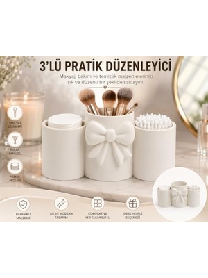 Esplendor Fiyonk Detaylı 3'lü Makyaj Organizeri, 19X9X7 cm