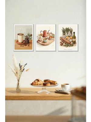 Nod Kahve Mutfak 3'lü Çerçeve Görünümlü 30X40 cm Mdf Tablo Seti Salon Duvar Dekoru