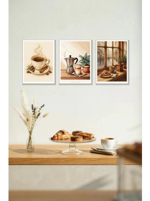 Nod Kahve 3'lü Mdf Tablo Seti Çerçeve Görünümlü 30X40 cm Modern Duvar Dekoru