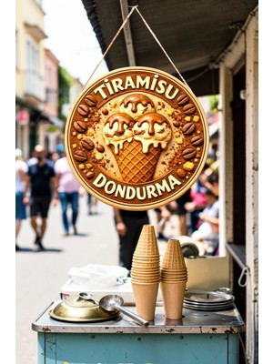 Nod Tiramisu Dondurma Görselli Ahşap Ipli Kapı Duvar Süsü Kahveci ve Cafe Panosu