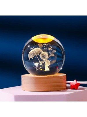 Esplendor Mr 3D Kristal Cam Küre, Ahşap Soketli Gece Lambası,led, Sevgiliye Hediye, Noel, Öğretmenler Günü, Özel Tasarım Harika Bir Hediye (Küçük Prens A)          [enerji Sınıfı A]