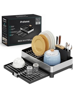 Esplendor Inox Master KD200 | Kompakt Genişletilebilir Bulaşıklık | 304 Paslanmaz Çelik | Su Tahliyeli Tezgah Üstü Kurutmalık