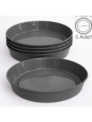 Esplendor Saksı Tabağı Klasik Tabak Parlak Plastik Altlık (Antrasit, 14CM)