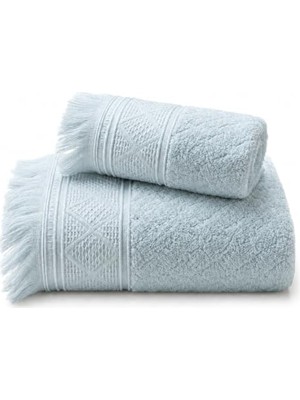 Esplendor Sogud Valmia 2'li Banyo Havlu Seti -%100 Pamuk Jakarlı Büyük Boy Banyo Havlusu 90X150 cm - El Yüz Havlusu 50X90 cm - Yumuşak Püsküllü Çeyizlik Takım - Yüksek Emicilik - Kadın Erkek - Buz Mavisi