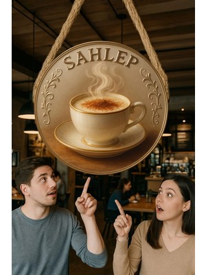 Nod Sıcak Sahlep Temalı Ahşap Kapı Süsü Duvar Tablosu, Kış Kahvesi & Kafe Dekoru, Retro Içecek Posteri