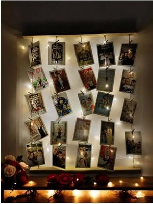 Esplendor Miracix Mandallı Ipli Işıklı Fotoğraf Askısı, Ledli Anı Duvarı, Ahşap Fotoğraf Çerçevesi Ahşap 50 x 60
