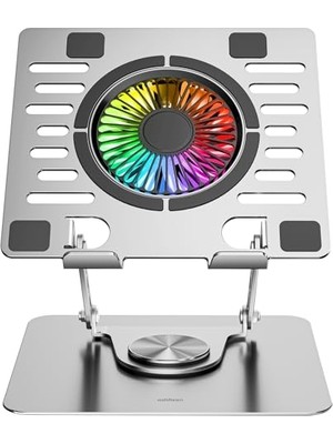 Esplendor Addison AD-RC35 Fanlı Rgb Işıklı 360 Derece Dönebilen Ayarlanabilir Çelik/alüminyum + Kaymaz Silikon Ped Metal Laptop Stand (RC35 Gümüş)