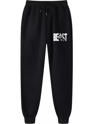 Nigrum Pardus Nıgrum Pardus Büyük Beden Beast Baskılı 3 Iplik %100 Pamuk Çift Cepli Kışlık Outdoor Erkek Eşofman Altı