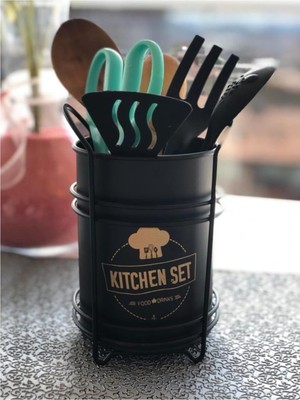 Str Store Tezgah Üstü Standlı Dekoratif Siyah Metal Kaşıklık