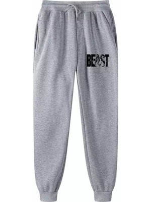 Nigrum Pardus Nıgrum Pardus Büyük Beden Beast Baskılı 3 Iplik %100 Pamuk Çift Cepli Kışlık Outdoor Erkek Eşofman Altı