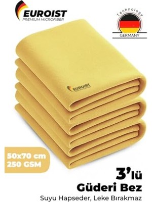 Esplendor Büyük Boy 3 Adet Mikrofiber Güderi Bez | Araç Araba Oto Kurulama ve Cam Temizlik Bezi | 50 x 70 cm 200 Gsm