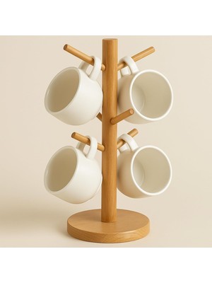 Str Store Ahşap Bambu Kupa Bardak Askısı 6'lı Stand Doğal Mutfak Tezgahı Için Kupa Standı Bardak Tutucu Modern Dekoratif Dayanıklı Kolay Kurulumlu Organizer (Yuvarlak)