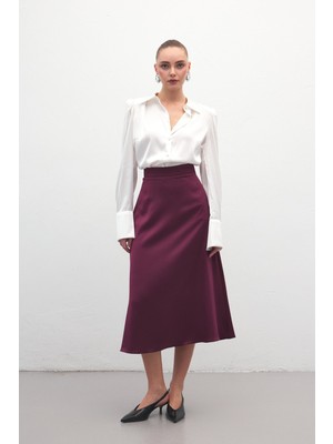 Sateen Midi Boy Saten Etek - Mürdüm