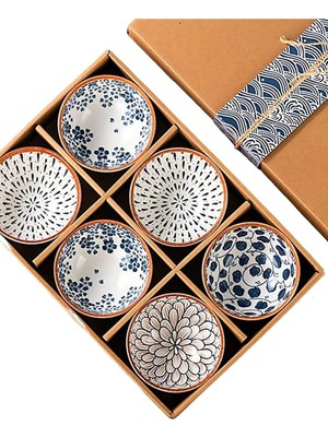 Str Store Mukko Home 6'lı Desenli Porselen Kase Seti 320 Ml, Çorbalık, Kahvaltılık, Atıştırmalık Kase Hediyelik Kutulu,çok Renkli, FAN02