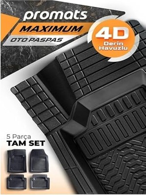 Esplendor Promats Opel Astra H Hatchback 2004 Sonrası ile Uyumlu Maximum 4d Siyah Oto Paspası Seti, 5 Parça