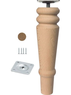 Die Grup Bohem 18 cm Doğal Boyasız Ahşap Ayak Silindir Mobilya Koltuk Kanepe Ayağı Metal Montaj Aparat & Keçe