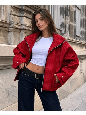 Semesia Kadın Fermuarlı Cepli Sezon Trendi Casual Bomber Ceket