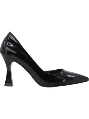 Hobby Stiletto Siyah Rugan Kadın Kadeh Topuklu Sivri Burun Topuklu Ayakkabı 9 cm