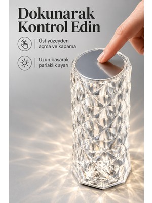 Ematcrt Kumandalı Masa Lambası Şeffaf Geometrik Desenli Gövde - Lisinya