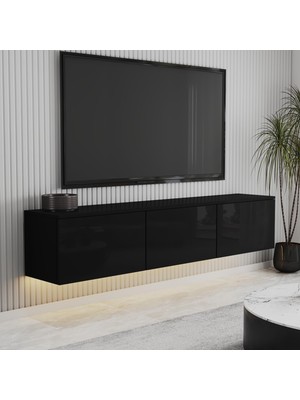 Esplendor T0020 Alston 3 Kapaklı Duvara Monte Tv Ünitesi – LED Işıklı, Modern Tasarım, 160 Cm, Parlak Siyah