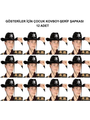 Hubrendy Kovboy Şerif Şapkası Siyah 12 Adet - Kostüm, Parti ve Gösteri Şapkası