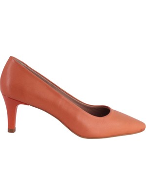 Hobby Turuncu Hakiki Deri Kadın Stiletto 6 cm Ince Topuklu Ayakkabı