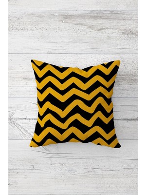 Esplendor Pelangi Hardal Zigzag Desenli Çift Tarafı Baskılı Gizli Fermuarlı Yastık Kılıfı Kırlent Koltuk Yastık Kılıfı, Hardal-Siyah 45 x 45